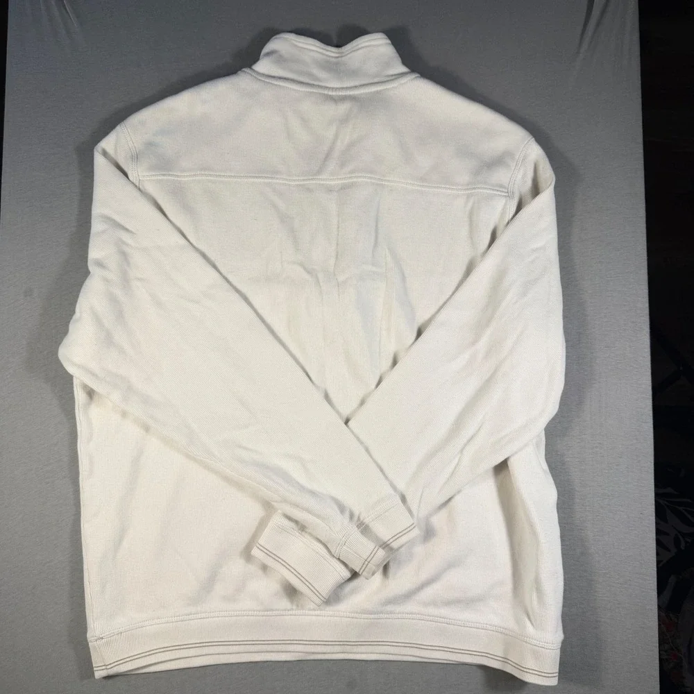 Tommy Bahama Relax Mens Medium Off White Cream 1/4 Zip Cotton Pullover Sweater